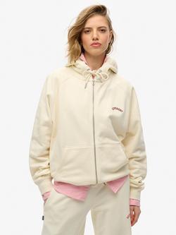 Superdry Essential Logo Oversized Pure Organic Cotton Hoodie, Desert Bone White