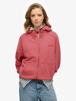 Superdry Essential Logo Oversized Pure Organic Cotton Hoodie, Holly Berry Red