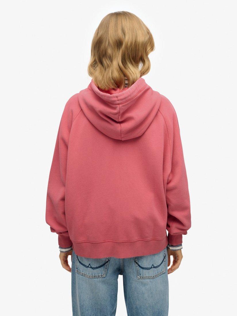 Product image 2 of 5, which shows Superdry Essential Logo Oversized Pure Organic Cotton Hoodie, Holly Berry Red, 8