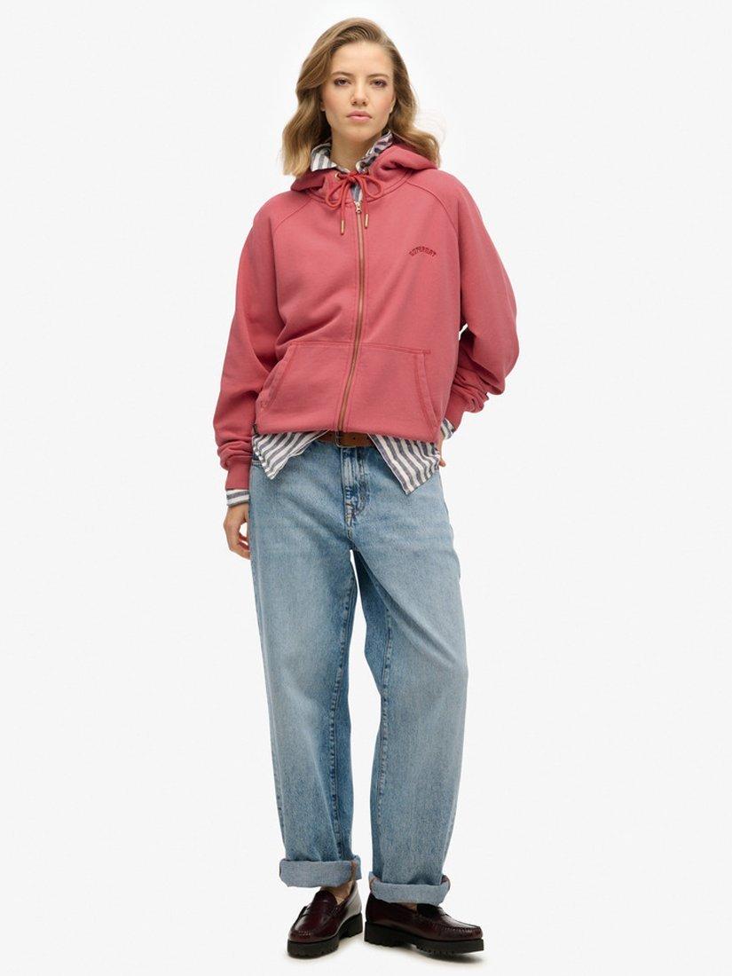 Product image 3 of 5, which shows Superdry Essential Logo Oversized Pure Organic Cotton Hoodie, Holly Berry Red, 8