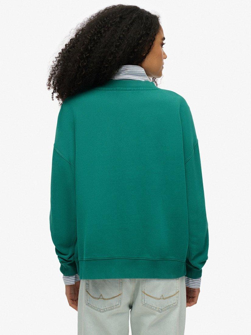 Product image 2 of 4, which shows Superdry Essential Logo Oversized Crew Sweatshirt, Alpine Green, 8