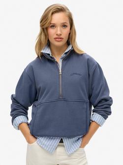 Superdry Essential Logo Oversized 1/2 Zip Pure Organic Cotton Sweatshirt, Lauren Navy