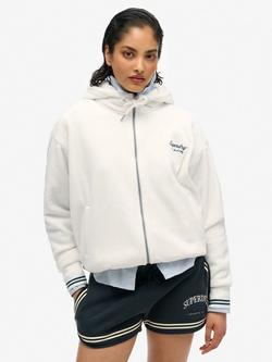 Superdry Country Club Velour Zip Hoodie, Off White, Off White
