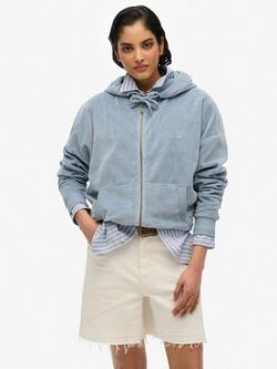 Superdry Velour Zip Hoodie, Tidal Blue