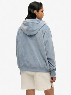 Superdry Velour Zip Hoodie - view 2, Tidal Blue