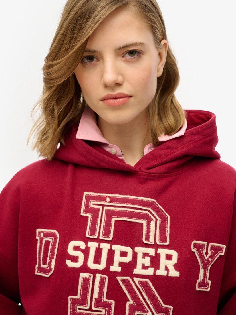 Product image 4 of 4, which shows Superdry Athletic Essentials Applique Relaxed Hoodie, Bordeaux Red, 8