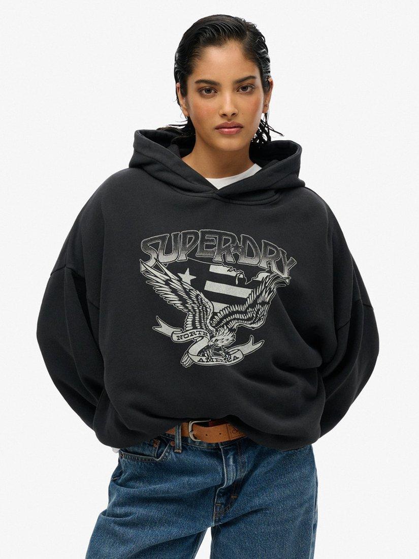 Product image 1 of 5, which shows Superdry Lo-Fi Biker Oversized Hoodie, Black, 8