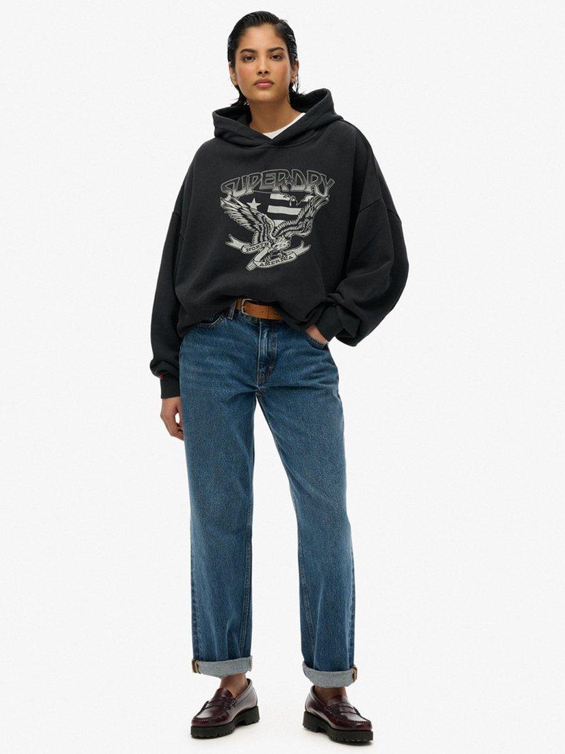 Product image 3 of 5, which shows Superdry Lo-Fi Biker Oversized Hoodie, Black, 8