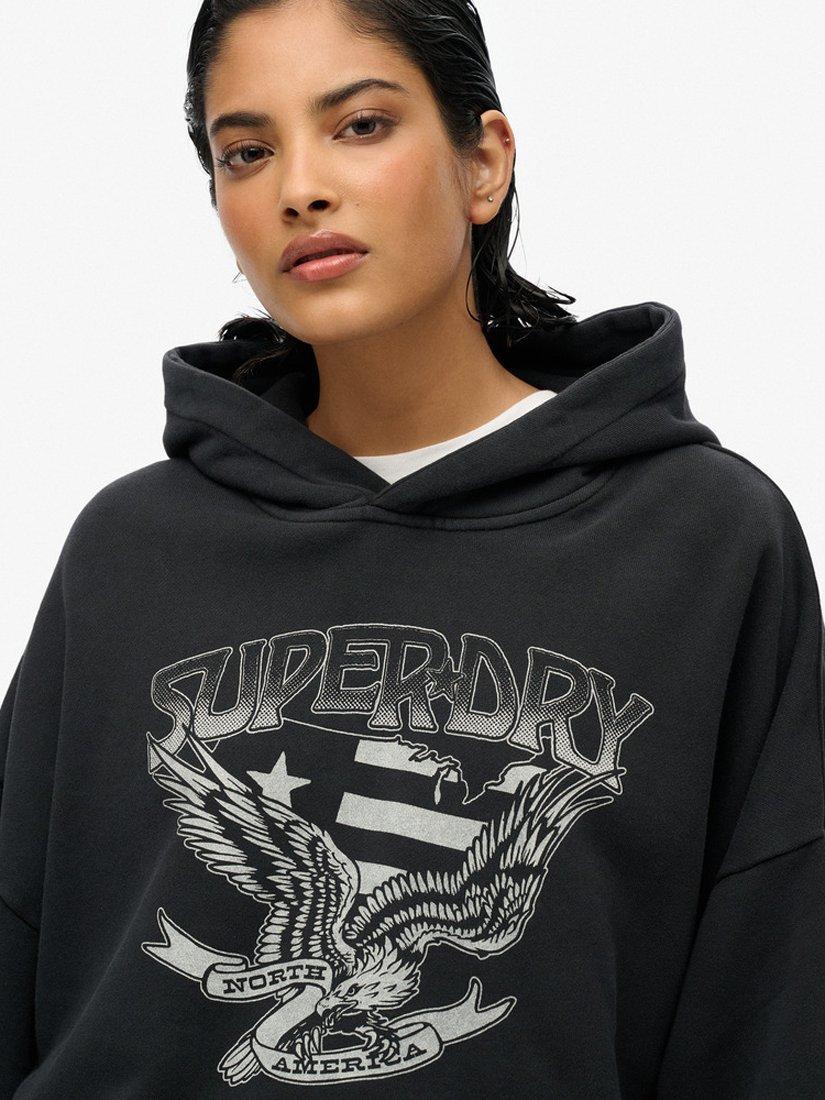 Product image 5 of 5, which shows Superdry Lo-Fi Biker Oversized Hoodie, Black, 8