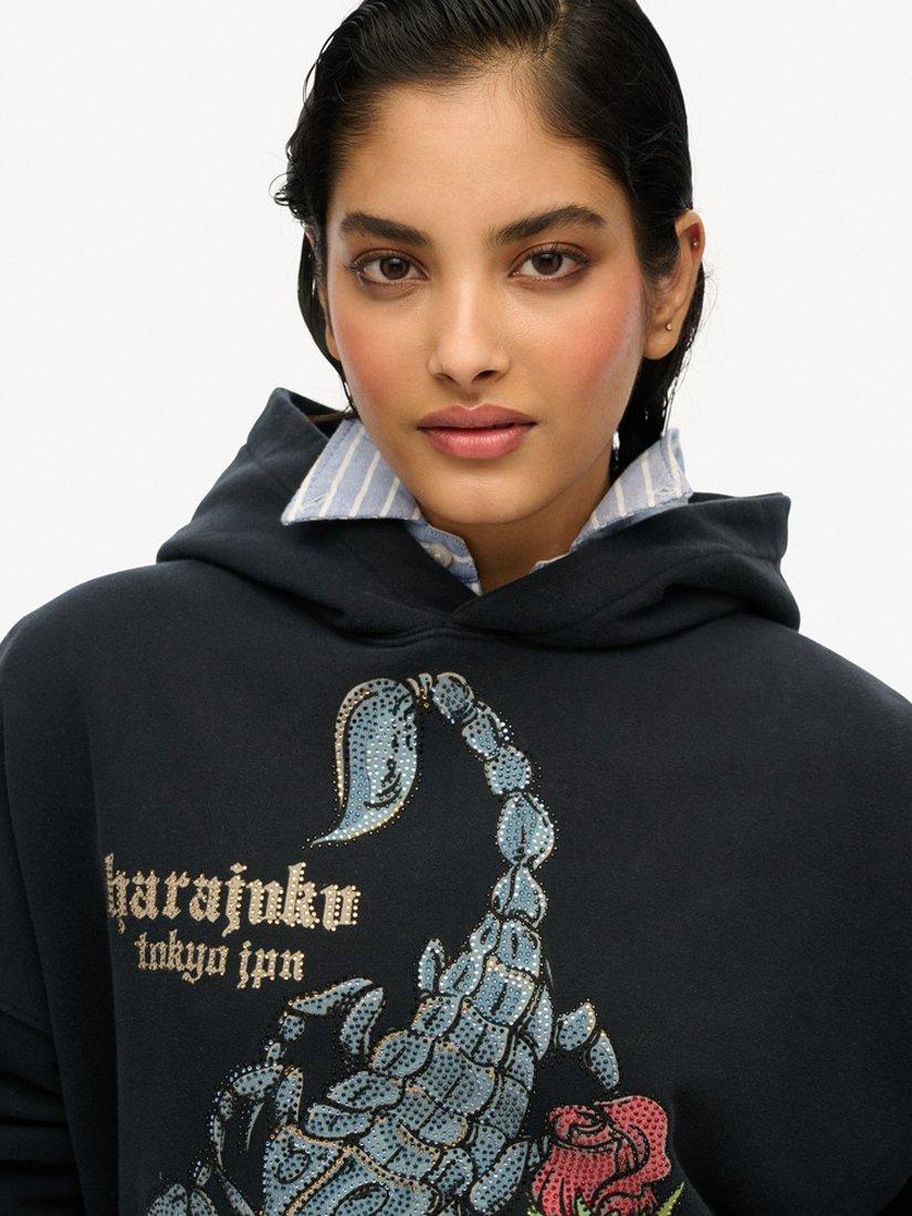 Product image 4 of 5, which shows Superdry Neo Trad Tattoo Relaxed Hoodie, Jet Black, 8