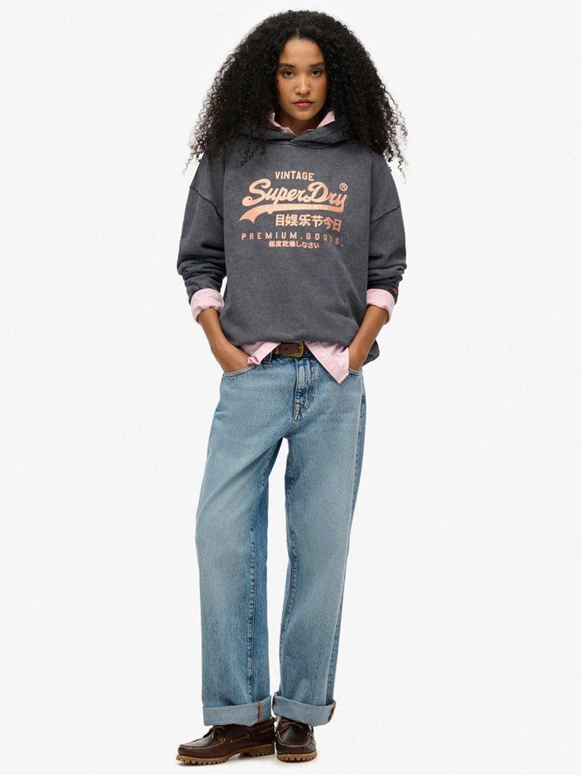 Product image 3 of 4, which shows Superdry Vintage Logo Metallic Relaxed Hoodie, Backstage Black, 8