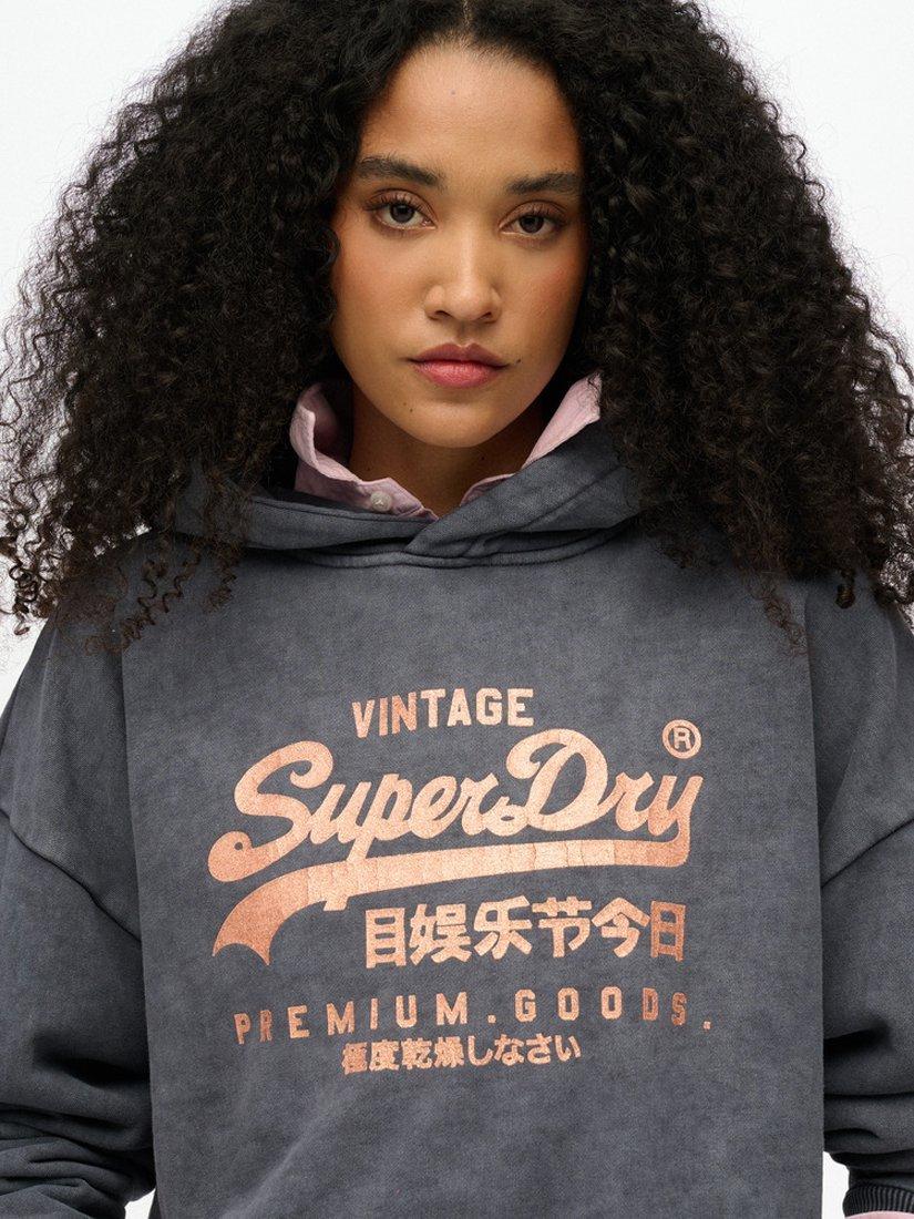 Product image 4 of 4, which shows Superdry Vintage Logo Metallic Relaxed Hoodie, Backstage Black, 8