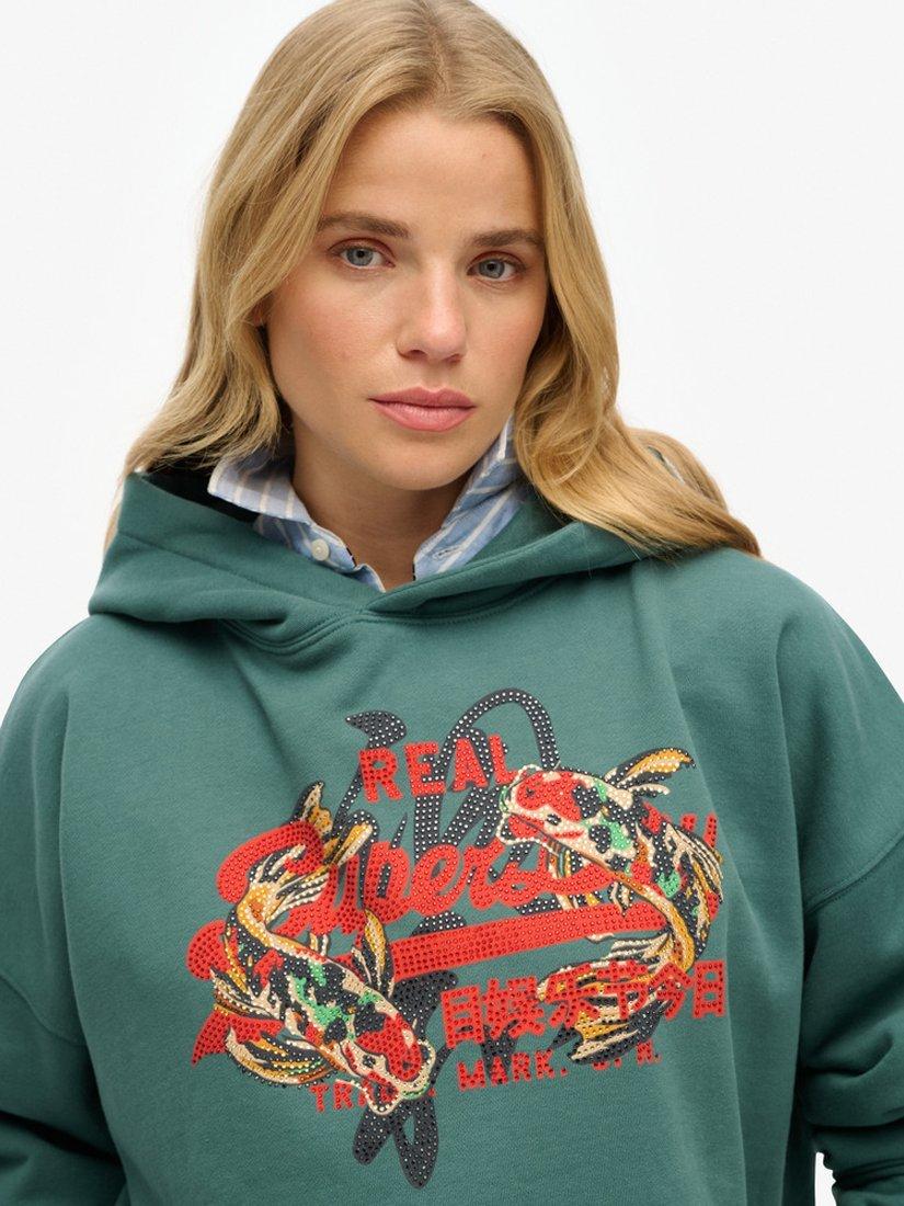 Product image 4 of 5, which shows Superdry Tokyo Vintage Logo Relaxed Hoodie, Mallard Green, 8
