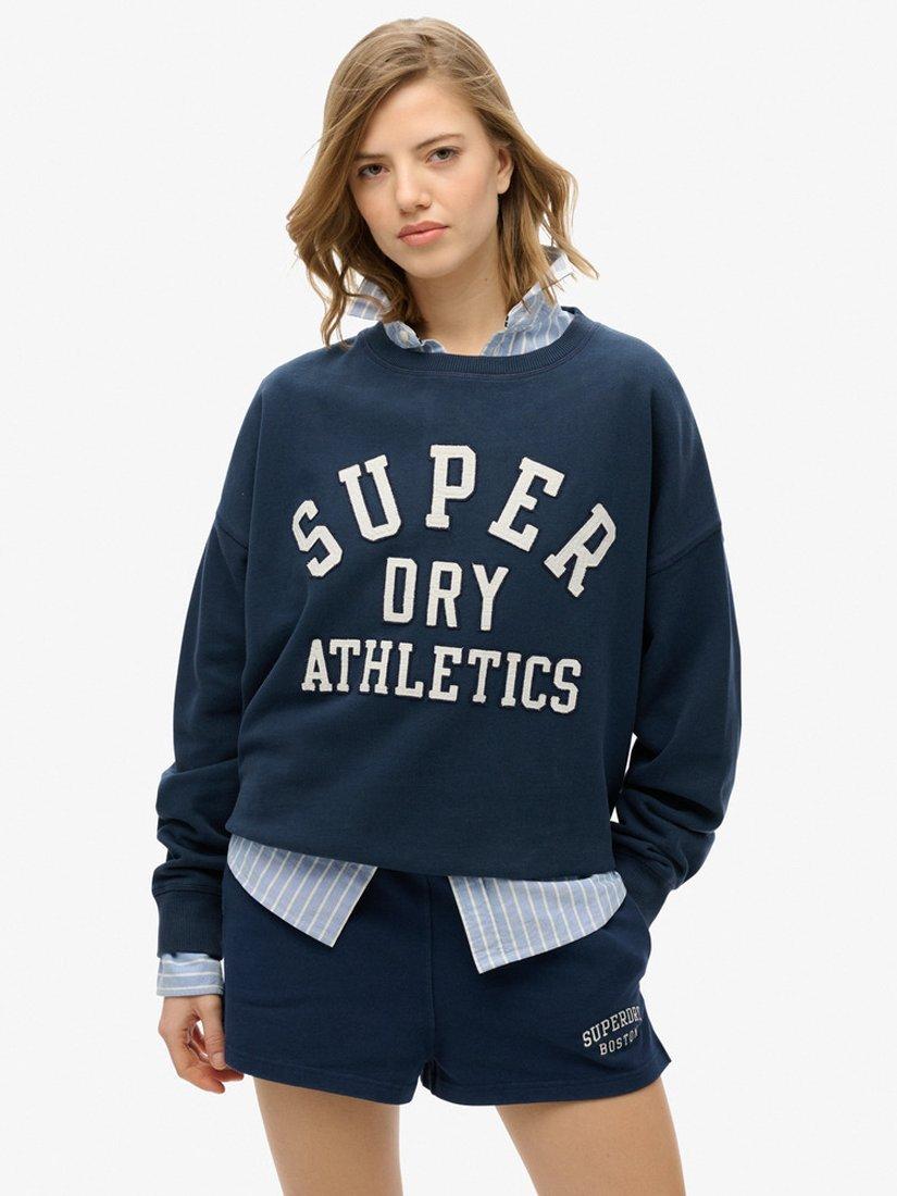 Product image 1 of 5, which shows Superdry Athletic Essentials Relaxed Applique Sweatshirt, Richest Navy, 8