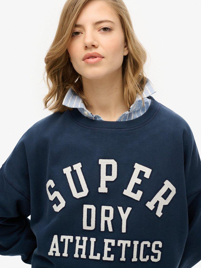 Product image 4 of 5, which shows Superdry Athletic Essentials Relaxed Applique Sweatshirt, Richest Navy, 8