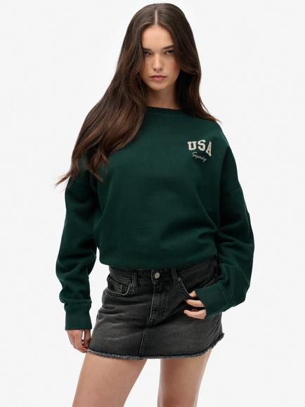 Superdry Athletic Essentials Relaxed Crew Sweatshirt, Dark Pine Green