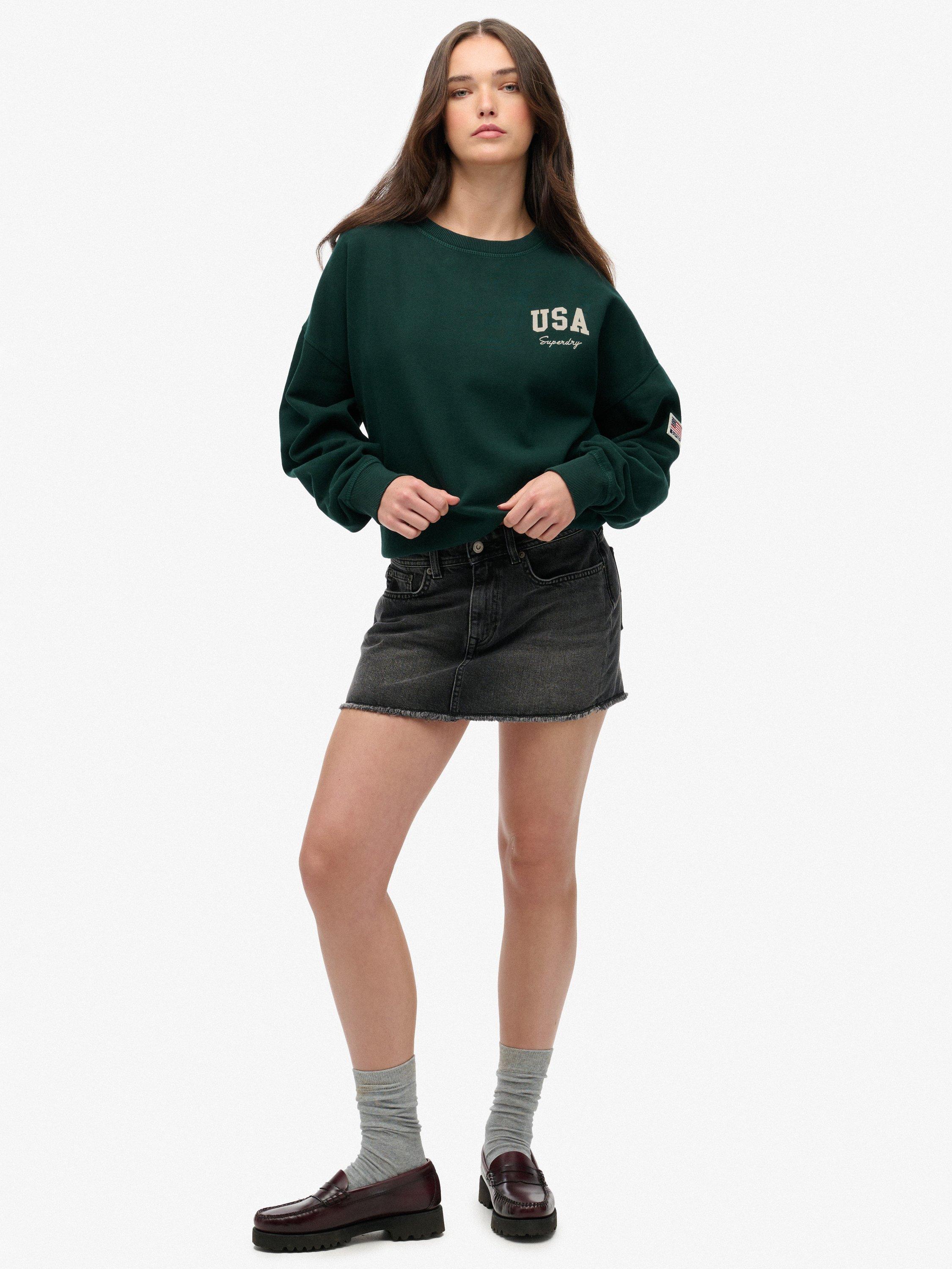 Product image 3 of 6, which shows Superdry Athletic Essentials Relaxed Crew Sweatshirt, Dark Pine Green, 8