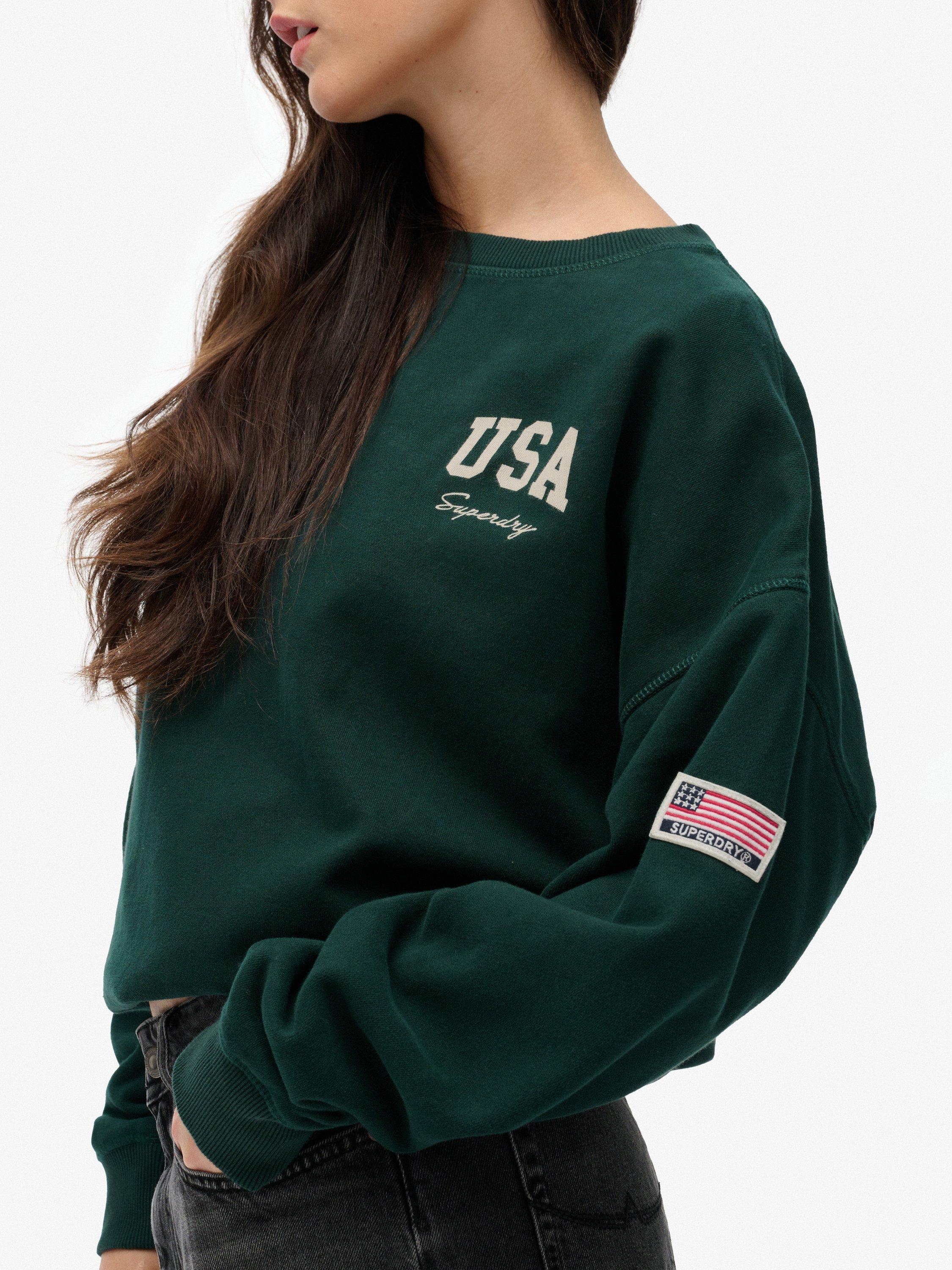 Product image 5 of 6, which shows Superdry Athletic Essentials Relaxed Crew Sweatshirt, Dark Pine Green, 8