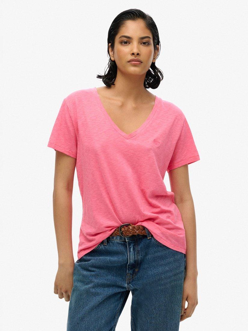 Superdry Studios Embroidered V-Neck T-Shirt, Pink