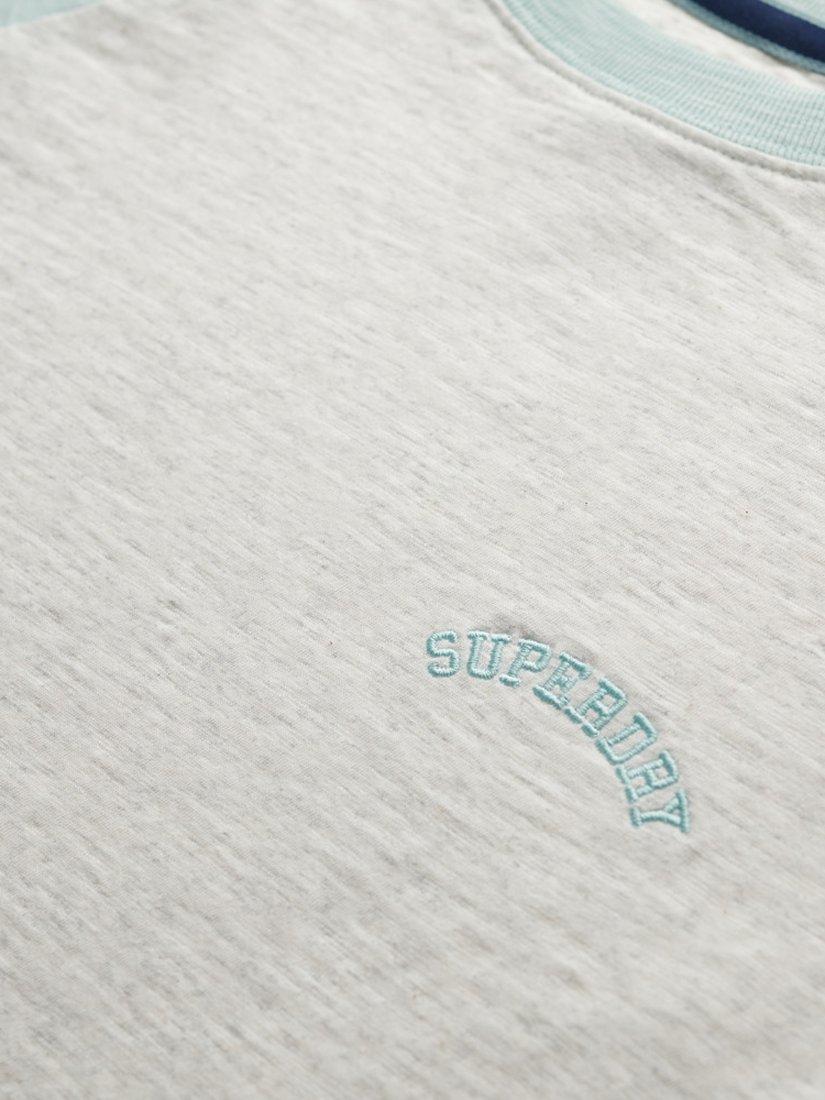 Product image 5 of 5, which shows Superdry Essential Logo Pure Organic Cotton Raglan Sleeve T-Shirt, White Marl/Sky Blue, 8