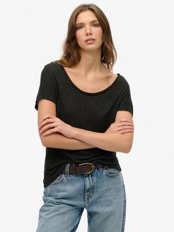 Superdry Studios Scoop Neck T-Shirt, Black Metalic, Black Metalic