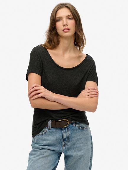 Superdry Studios Scoop Neck T-Shirt, Black Metalic, Black Metalic