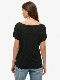 Superdry Studios Scoop Neck T-Shirt, Black Metalic - view 2, Black Metalic