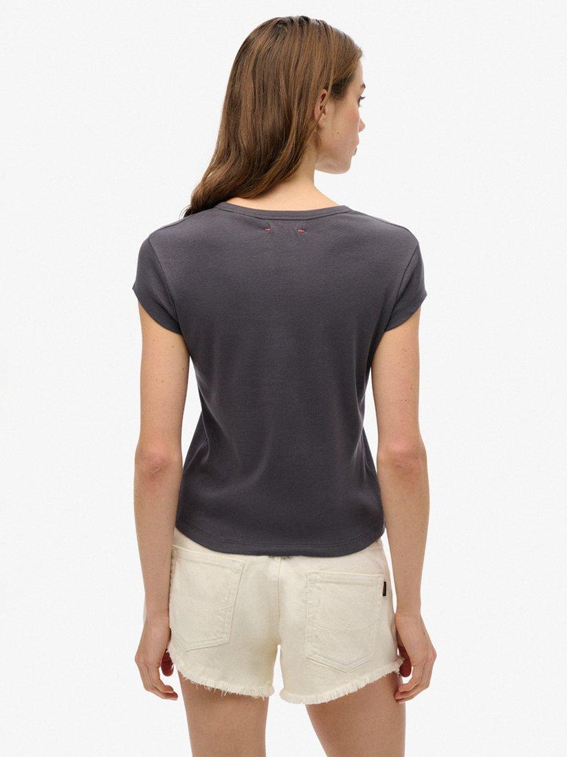 Product image 2 of 5, which shows Superdry Athletic Essentials Notch Neck Graphic T-Shirt, Charcoal, 8