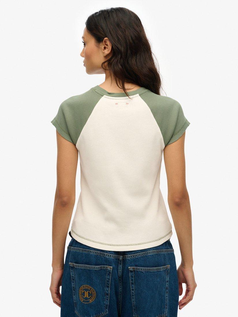 Product image 2 of 5, which shows Superdry Athletic Essentials Raglan Sleeve Pure Organic Cotton T-Shirt, Desert Bone White, 8