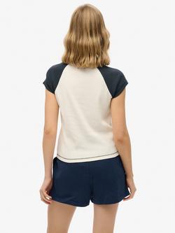 Superdry Athletic Essentials Raglan Cap Sleeve T-Shirt, Off White/Enforcer Blue - view 2, Off White/Enforcer Blue