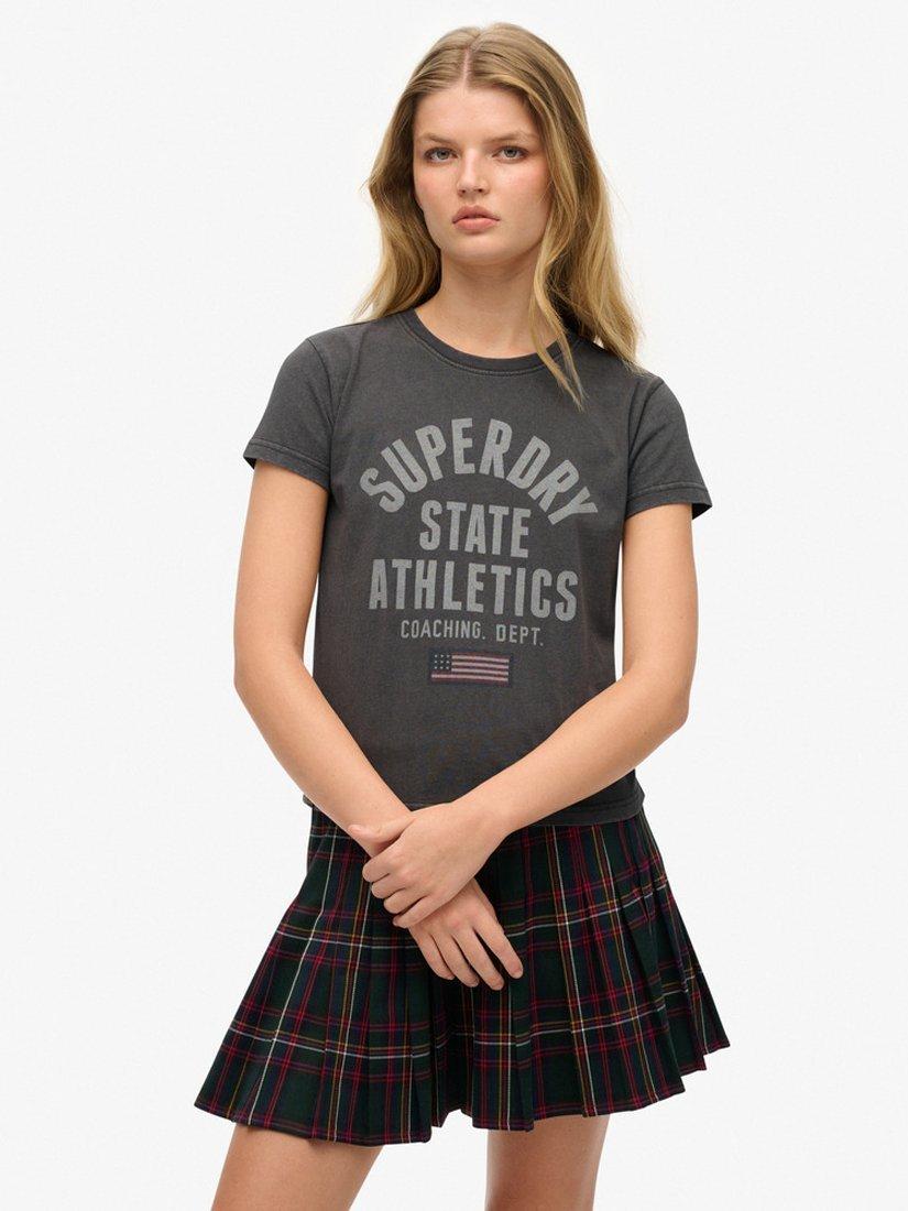 Product image 1 of 4, which shows Superdry Athletic Graphic Pure Organic Cotton T-Shirt, Charcoal, 8