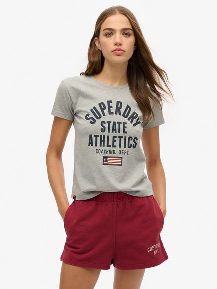 Superdry Athletic Graphic Pure Organic Cotton T-Shirt, Grey Marl, Grey Marl