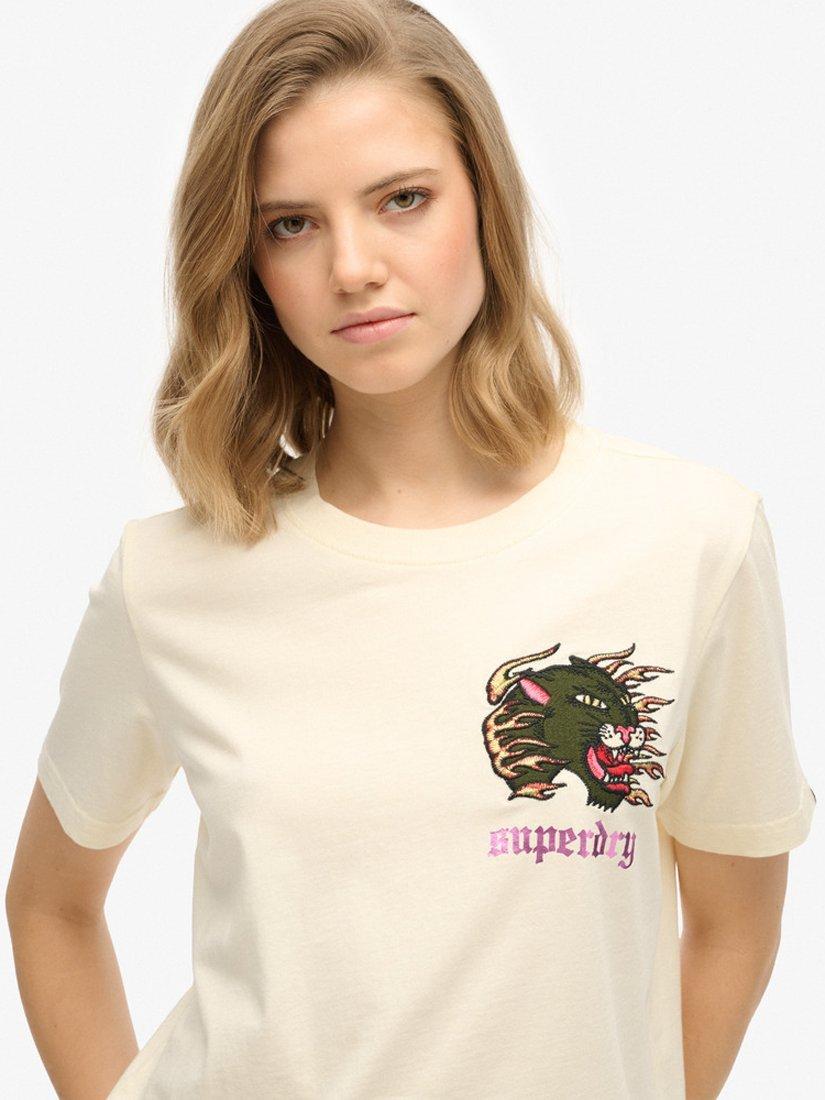 Product image 4 of 5, which shows Superdry Old School Tattoo Relaxed T-Shirt, Cream, 8