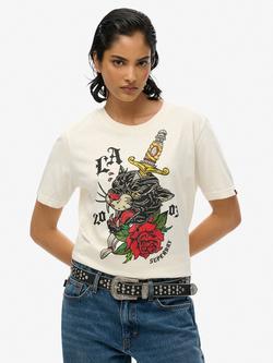 Superdry Neo Tattoo Pure Organic Cotton T-Shirt, Off White Slub