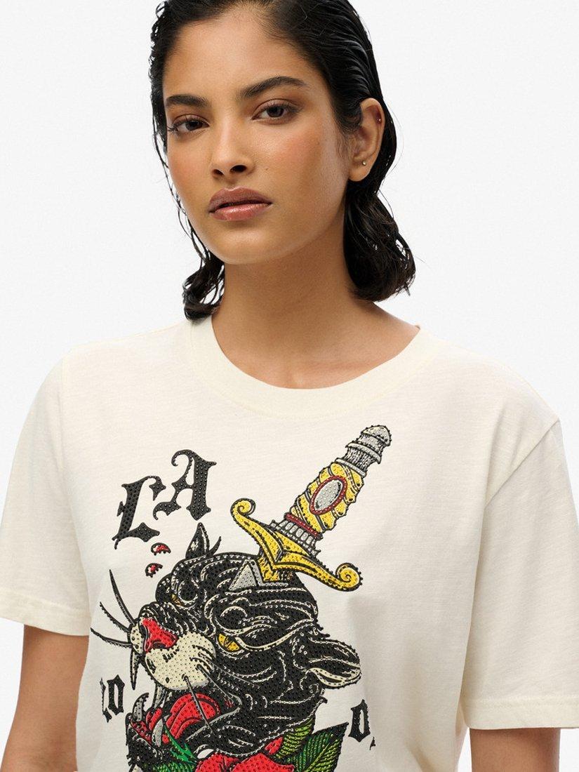 Product image 4 of 5, which shows Superdry Neo Tattoo Pure Organic Cotton T-Shirt, Off White Slub, 8