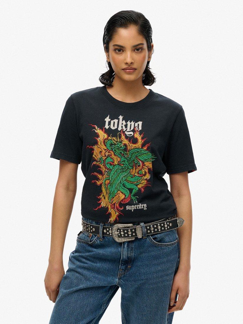 Product image 1 of 5, which shows Superdry Neo Tattoo Pure Organic Cotton T-Shirt, Jet Black, 8