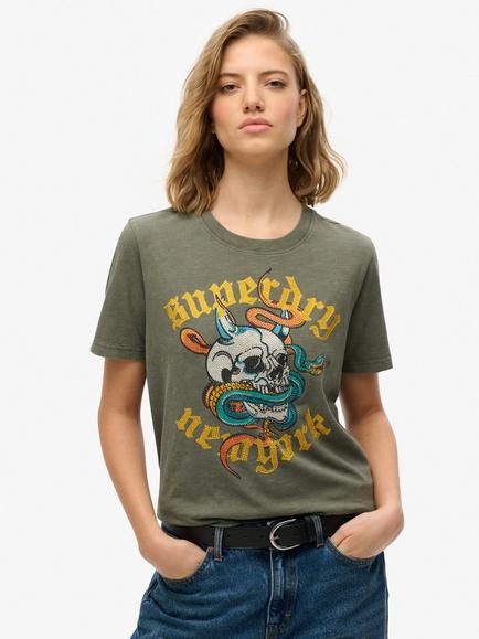 Superdry Neo Trad Tattoo Relaxed T-Shirt, Beetle Green Slub, Beetle Green Slub