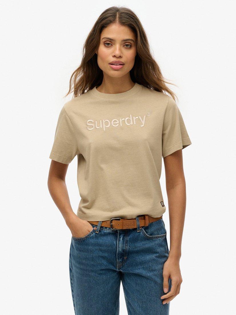 Product image 1 of 4, which shows Superdry Logo Boxy Fit T-Shirt, Feather Grey, 8