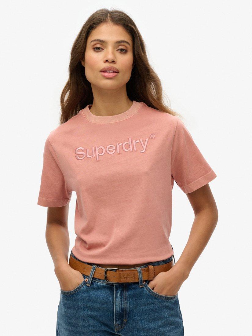 Product image 1 of 5, which shows Superdry Logo Boxy Fit T-Shirt, Ash Rose, 8