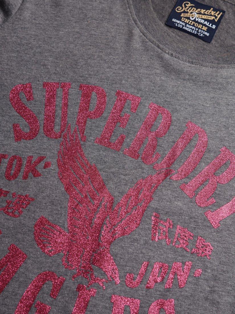 Product image 3 of 3, which shows Superdry Embellished Varsity Pure Organic Cotton T-Shirt, Dark Grey Marl, 8