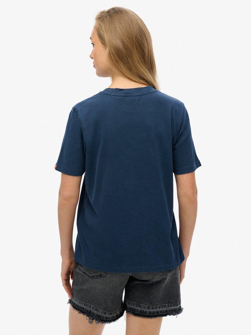 Product image 2 of 4, which shows Superdry Embellished Varsity Relaxed T-Shirt, Lauren Navy, 8