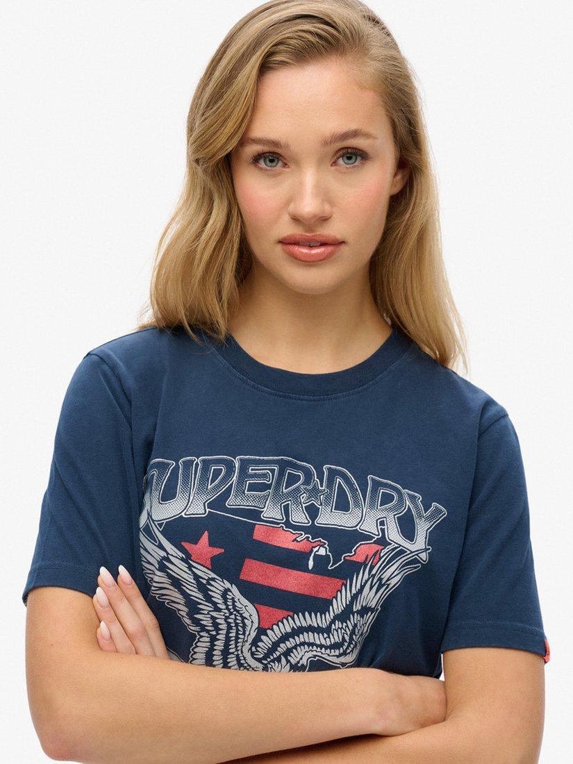 Product image 4 of 4, which shows Superdry Embellished Varsity Relaxed T-Shirt, Lauren Navy, 8