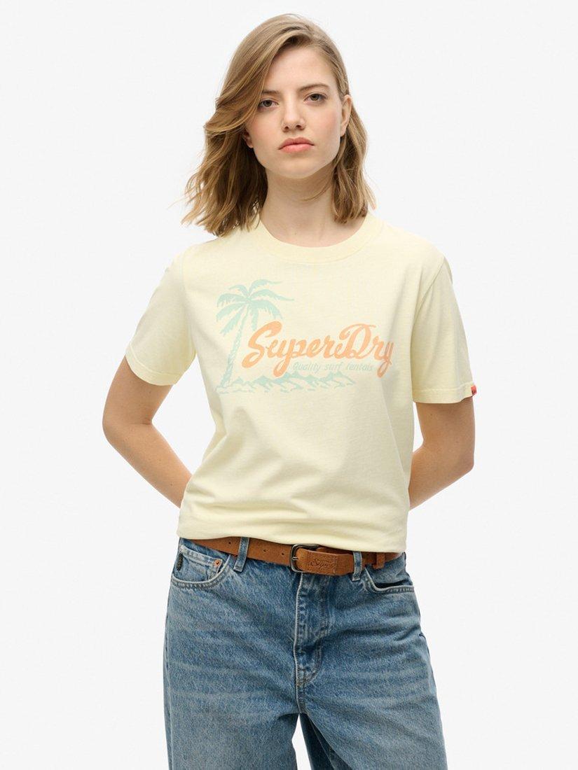 Product image 1 of 4, which shows Superdry Lo-Fi Outdoor Relaxed T-Shirt, Pastel Yellow, 8