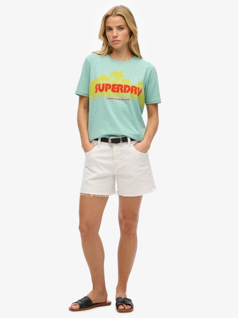 Product image 3 of 5, which shows Superdry Outdoor Stripe Relaxed Fit T-Shirt, Sage Green Marl, 8