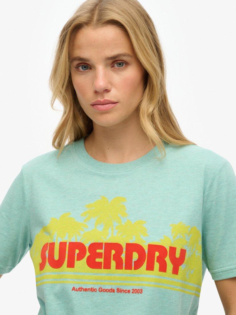 Product image 4 of 5, which shows Superdry Outdoor Stripe Relaxed Fit T-Shirt, Sage Green Marl, 8