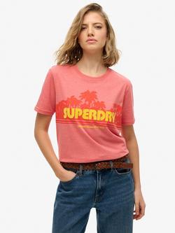 Superdry Outdoor Stripe Relaxed Fit T-Shirt, Corel Red Heather