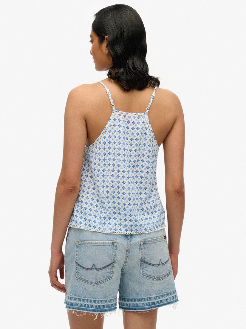 Product image 2 of 5, which shows Superdry Boho Ladder Trim Cami Top, Ibiza Blue, 8