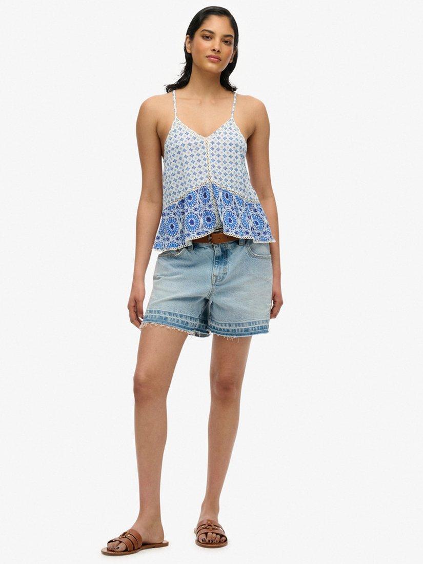 Product image 3 of 5, which shows Superdry Boho Ladder Trim Cami Top, Ibiza Blue, 8