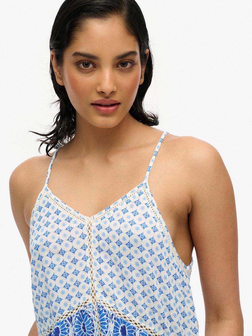 Product image 4 of 5, which shows Superdry Boho Ladder Trim Cami Top, Ibiza Blue, 8