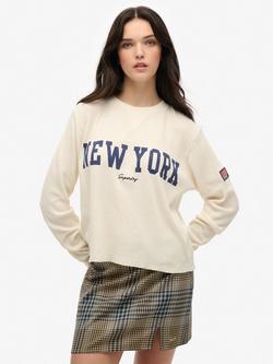 Superdry Athletic Essential Graphic Long Sleeve Top, Desert Bone White